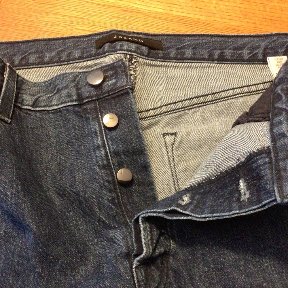 J Brand jeans with hi low hem at ankle length.  Button fly.  EUC